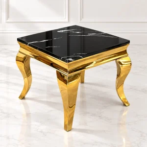 Mesa lateral Cosmo dorada con cubierta de mármol negro