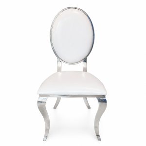 Silla de comedor plateada Pegaso con tapiz blanco