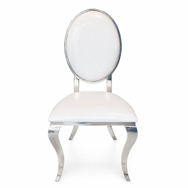 Silla de comedor plateada Pegaso con tapiz blanco
