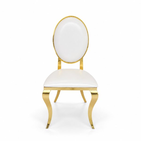 Silla de comedor dorada Pegaso con tapiz blanco