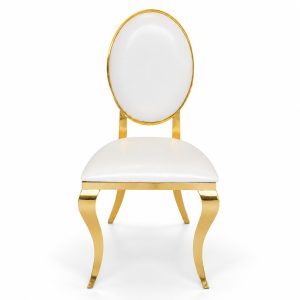 Silla de comedor dorada Pegaso con tapiz blanco