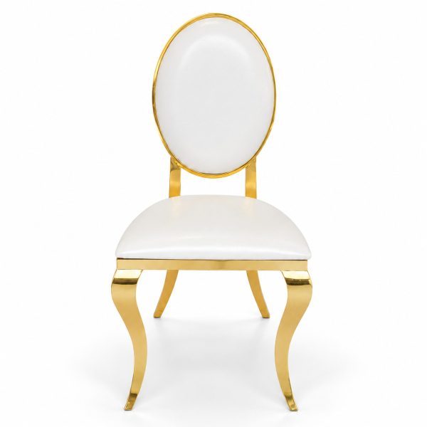 Silla de comedor dorada Pegaso con tapiz blanco