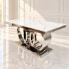 Mesa de Comedor Cronos Silver plateada de 150x90 cm con cubierta de mármol blanco