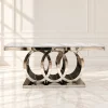 Vista frontal de Mesa de Comedor Cronos Silver plateada de 150x90 cm