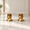 Mesa de Comedor Horus Gold con cubierta blanca, vista frontal