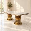 Mesa de Comedor Horus Gold con cubierta blanca, vista diagonal