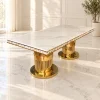 Mesa de Comedor Horus Gold con cubierta blanca, vista lateral