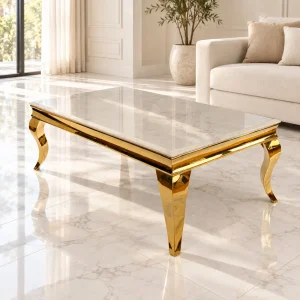 Mesa de Centro Cosmo Gold con mármol blanco