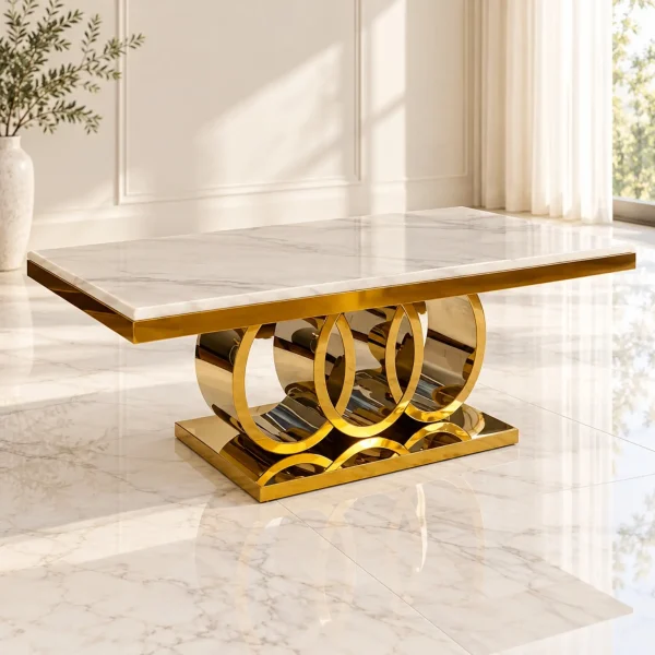 Mesa de Centro Cronos Gold con mármol blanco