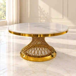 Mesa de Centro Hades Gold con mármol blanco