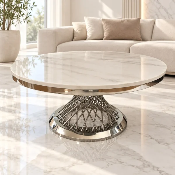 Mesa de Centro Hades Silver con mármol blanco