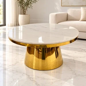 Mesa de Centro Odiseo Gold con mármol blanco