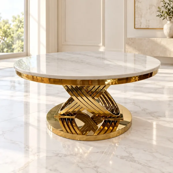 Mesa de Centro Orion Gold con mármol blanco