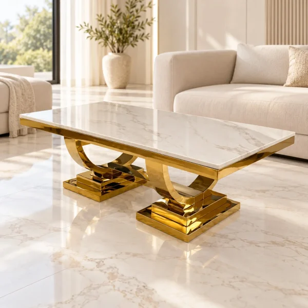 Mesa de Centro Zeus Gold con mármol blanco