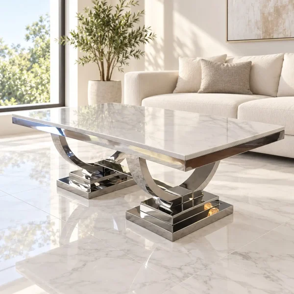 Mesa de Centro Zeus Silver con mármol blanco